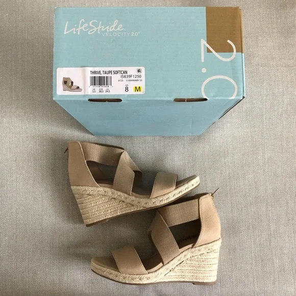 LifeStride Womens Thrive Strappy Espadrille Wedge Sandal, Taupe, 8 US - Picture 13 of 14